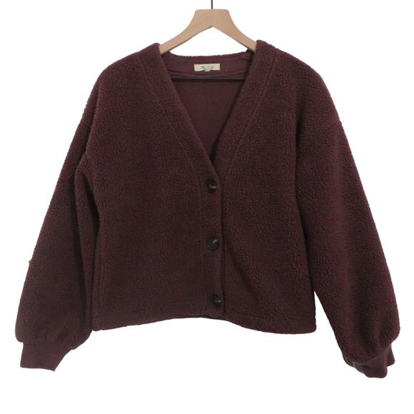 Madewell Sweaters - Madewell (Re)sourced Fleece Crop Cardigan in Burgundy Sz M